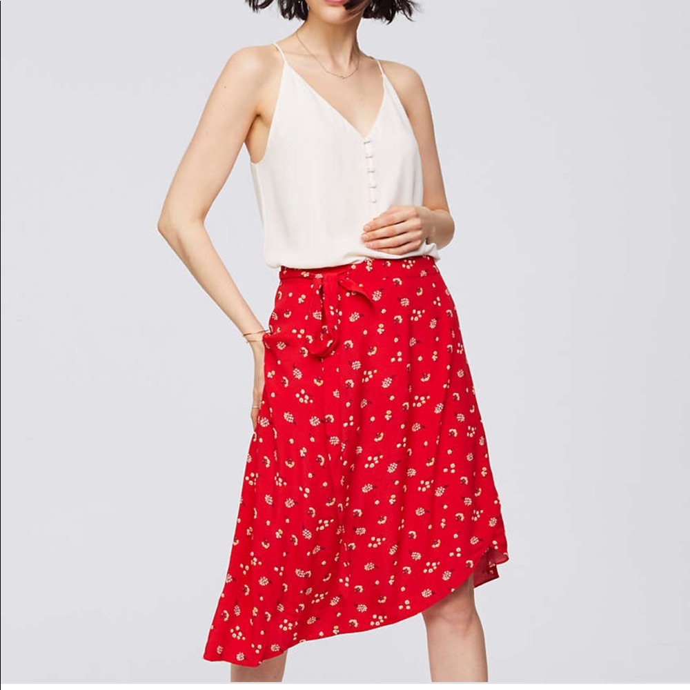 LOFT floral midi wrap skirt